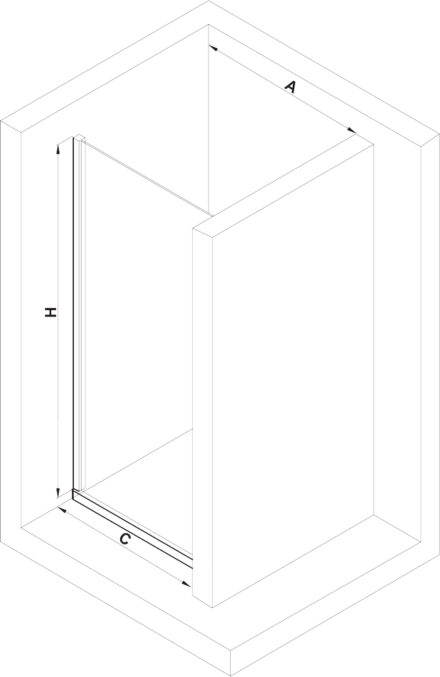 VEGA 90x195 zuhanyajtó méretrajz
